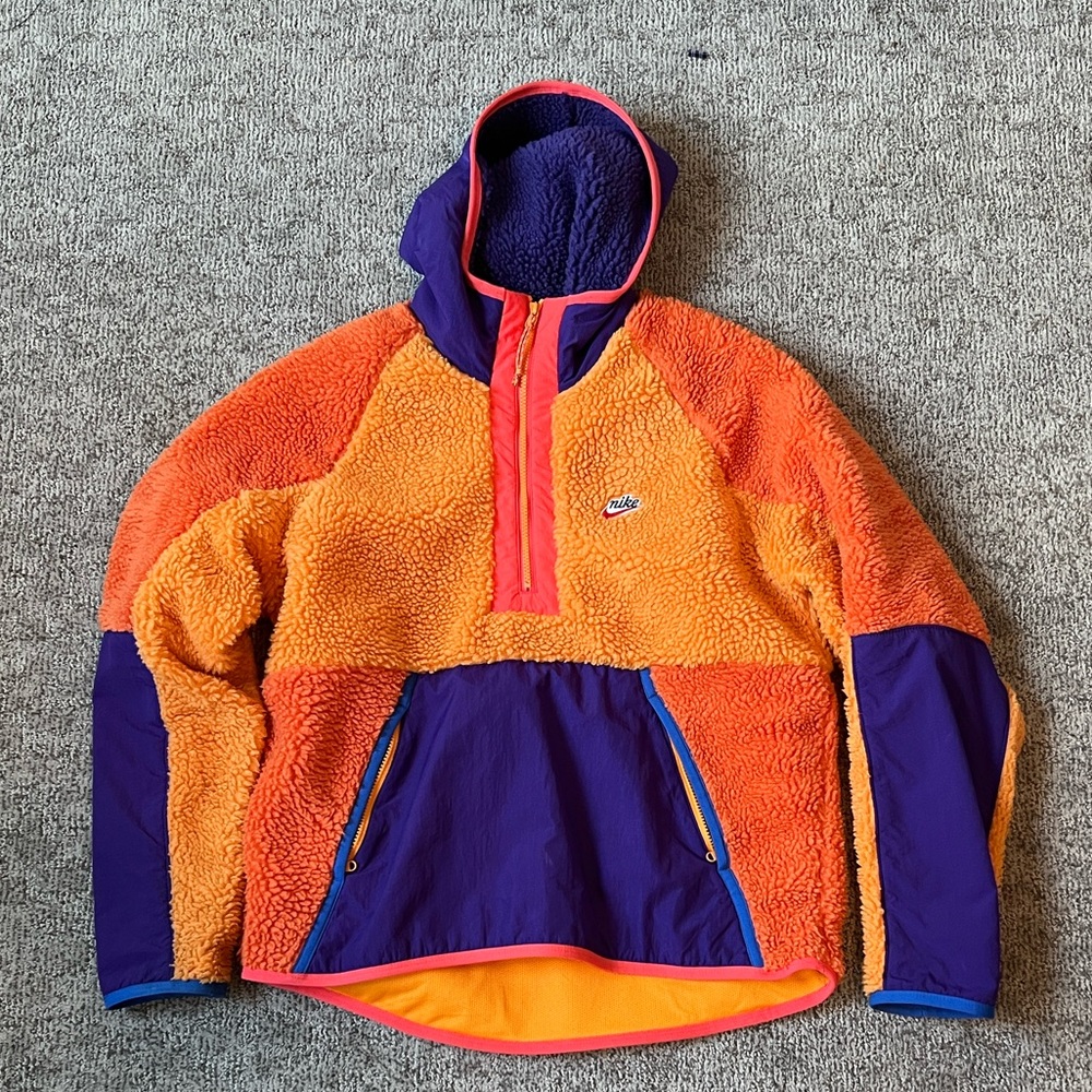 Nike Orange and Purple Hooded Puffer Pullover Jacket